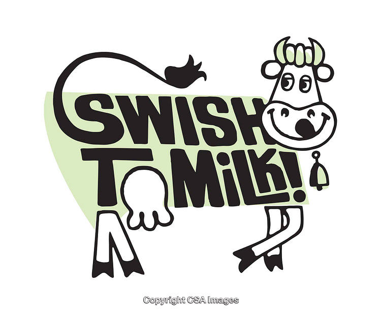 Playful Cartoon Cow Illustration with a Fun Milk-Themed Slogan