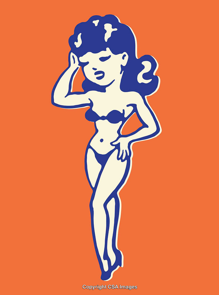 Stylized Retro Illustration of a Woman in Minimalist Bikini Design