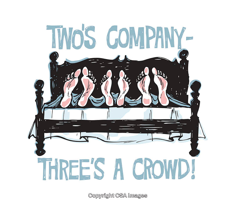 Illustration of Shared Bed Scene with Humorous Foot Placement Message