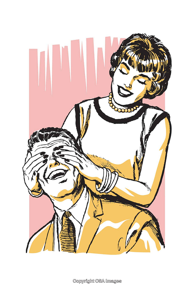 Playful Retro Illustration of a Couple Enjoying a Fun Moment Together