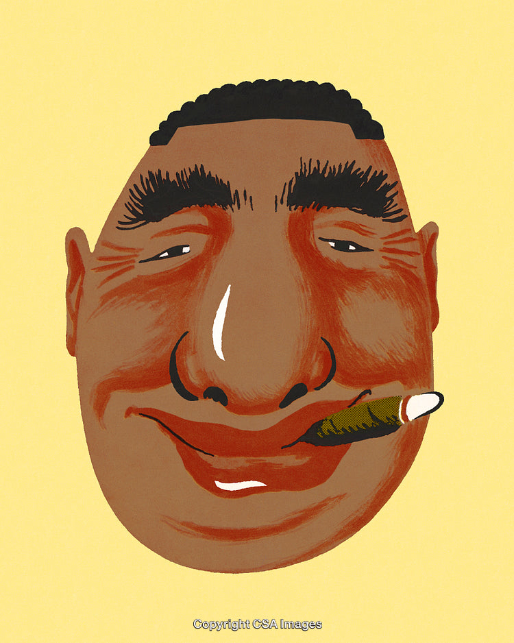 Whimsical Caricature Illustration of a Man Smoking on Yellow Background