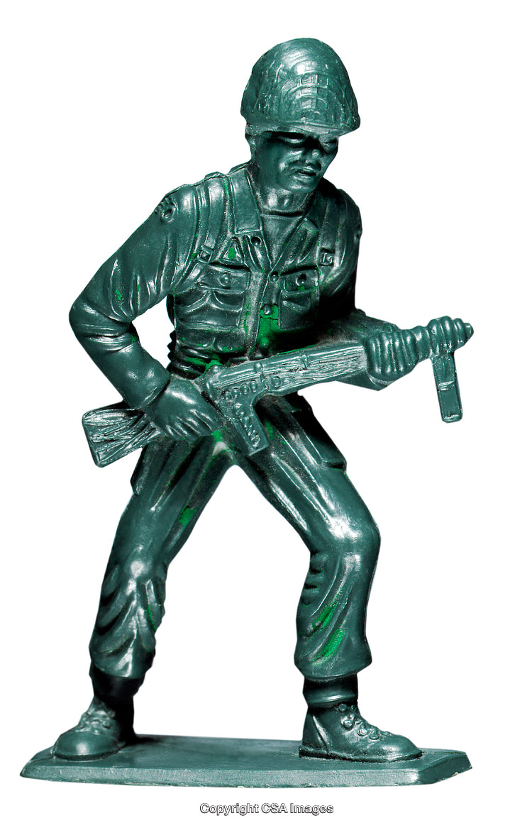 Green Plastic Toy Soldier Holding Rifle in Combat Stance
