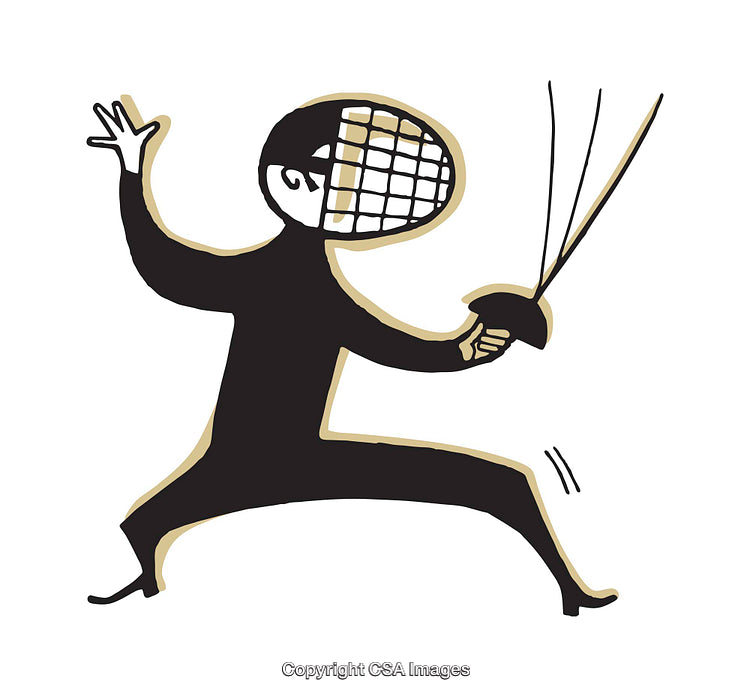 Cartoon Illustration of a Fencer Ready in Action Pose