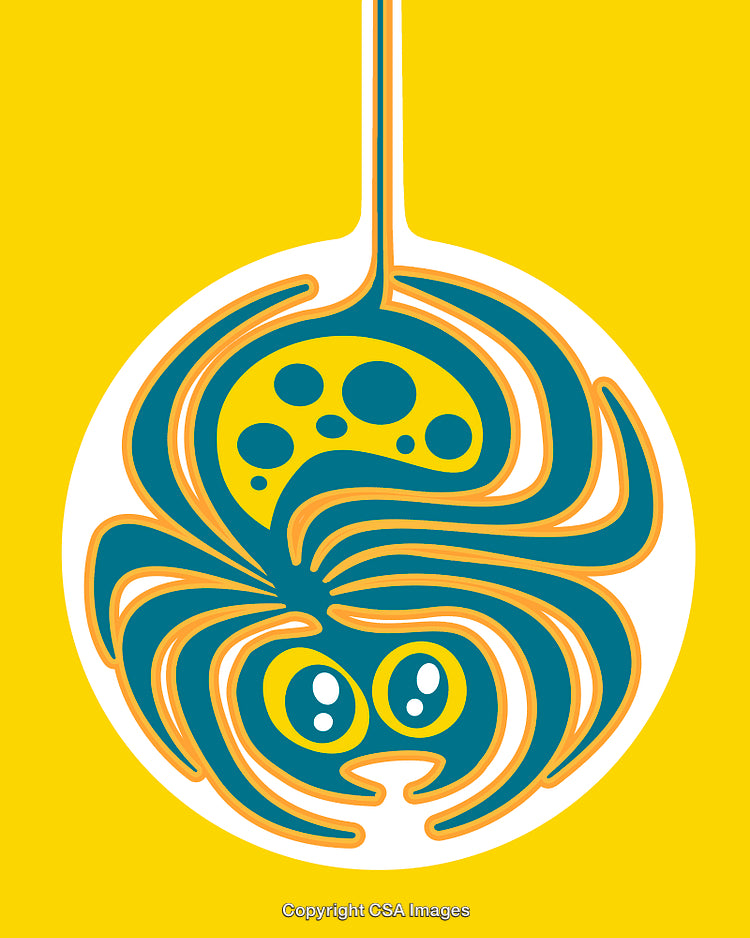 Whimsical Spider Illustration with Bold Colors and Playful Design Elements