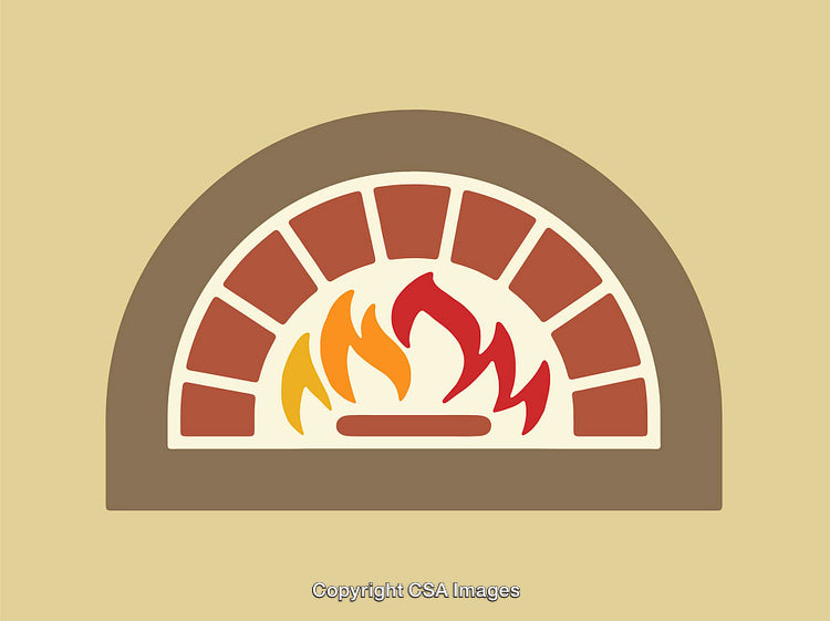 Wood-Fired Oven Illustration Featuring Flames and Brick Detail Design