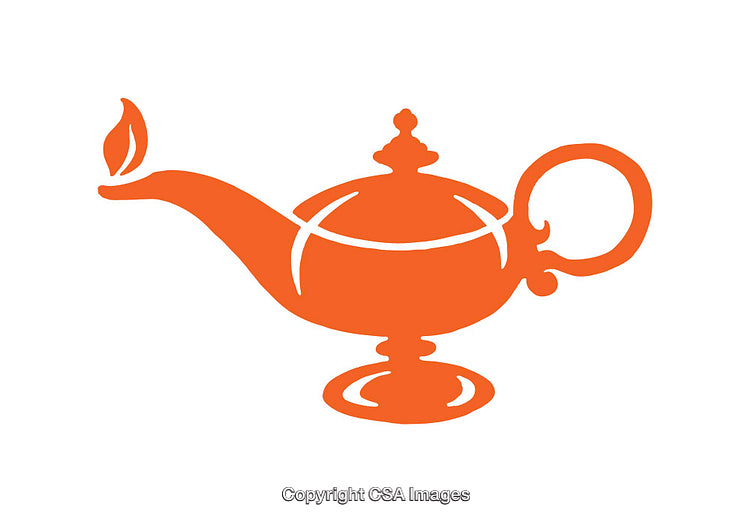 Silhouette of a Genie Lamp with Mystical Flame Icon