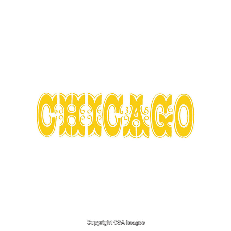 Bold Yellow Typography Art Featuring the Word Chicago in Retro Style