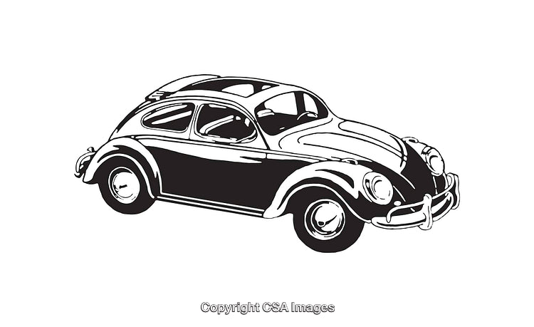 Simple Black and White Illustration of a Retro Styled Compact Car