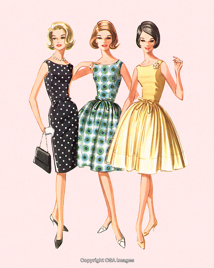 Retro Women in Styled Dresses Expressing Timeless Elegance and Sophistication