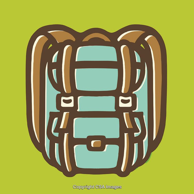 Colorful Line Art Illustration of a Backpack on a Vibrant Green Background