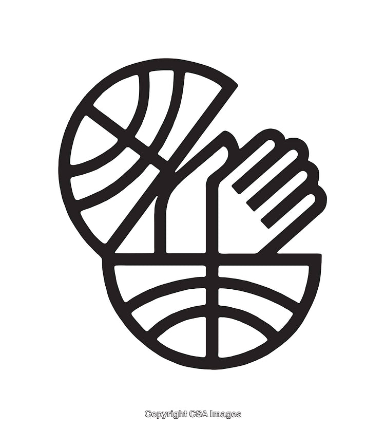 Minimalist Basketball and Hand Line Art Illustration in Black and White