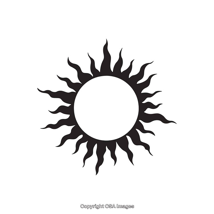 Black and White Sun Icon with Radiating Wavy Lines in Minimalist Style