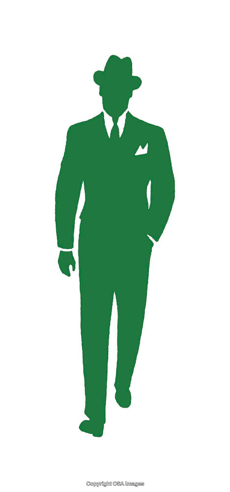 Silhouette of a Standing Figure in a Green Suit and Hat