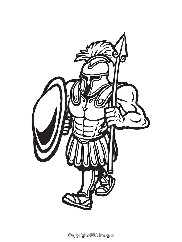 Stylized Line Art Depiction of Warrior with Spear and Shield