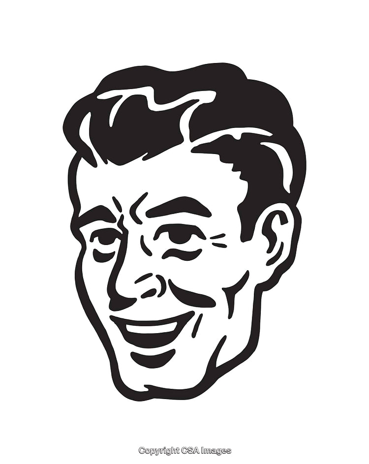 Retro Style Black and White Vintage Face Line Art Illustration