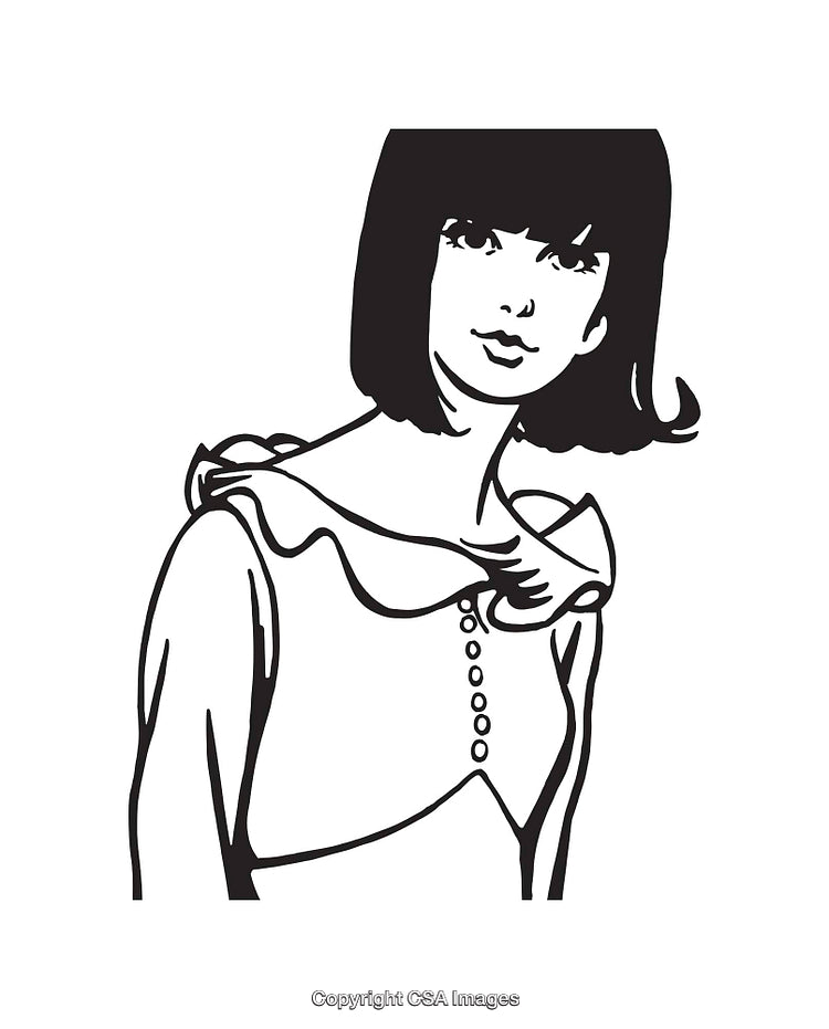Black and White Line Art Illustration of a Female Character Portrait