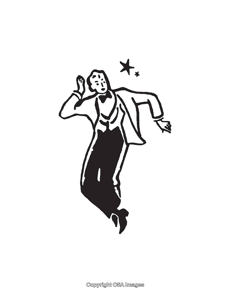 Black And White Line Drawing of Dancer in Elegant Outfit