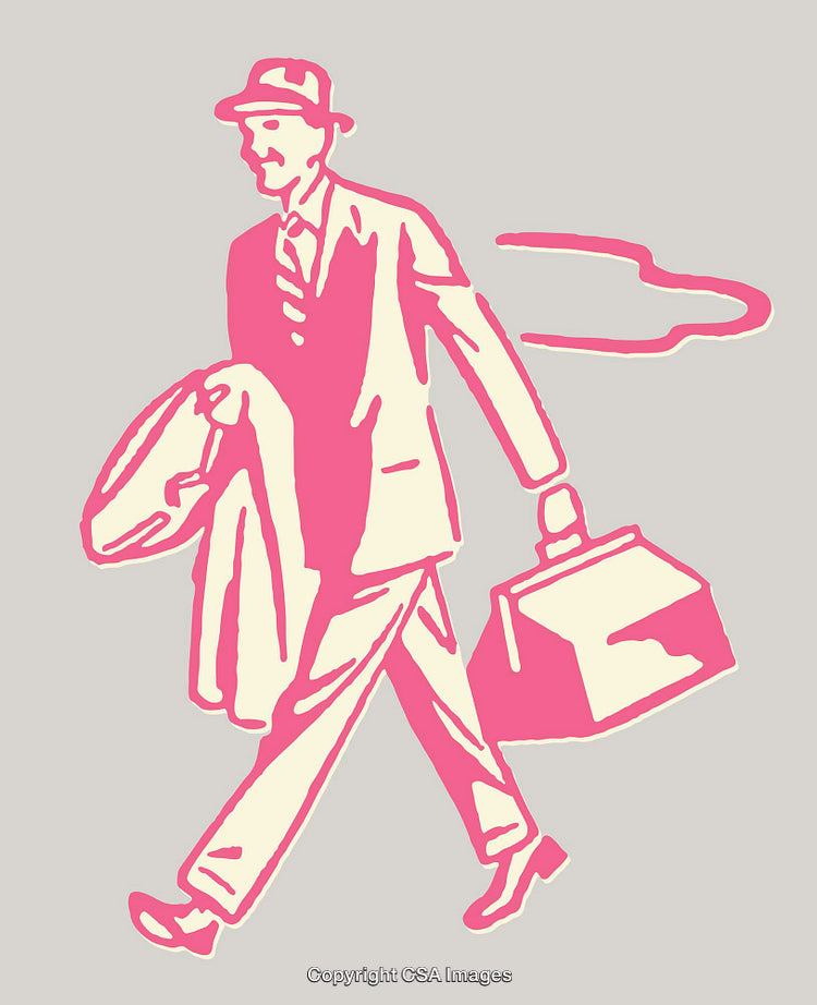Retro Illustration of a Stylish Businessman Carrying Briefcase and Overcoat