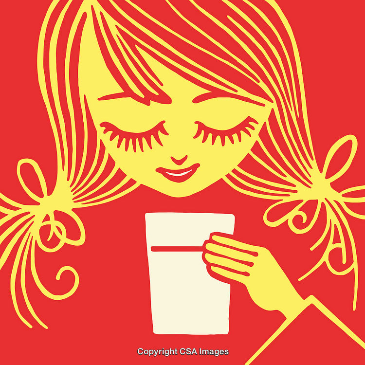 Colorful Line Art Illustration of a Girl Enjoying a Beverage