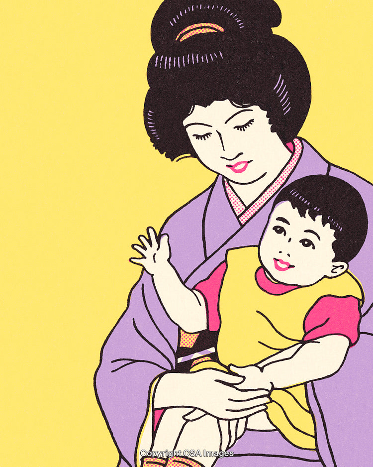 Mother and Child in Traditional Attire Embracing Warm Family Connection