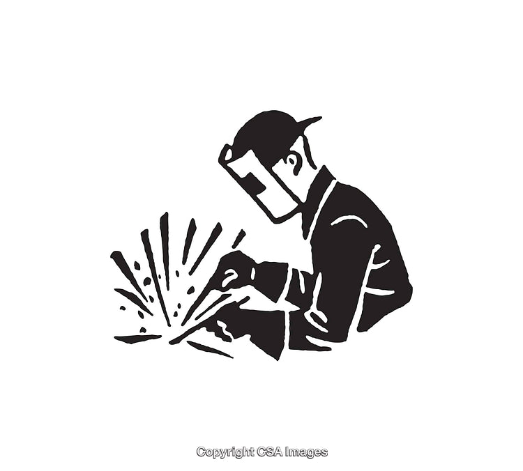 Black and White Line Art of a Welder in Action