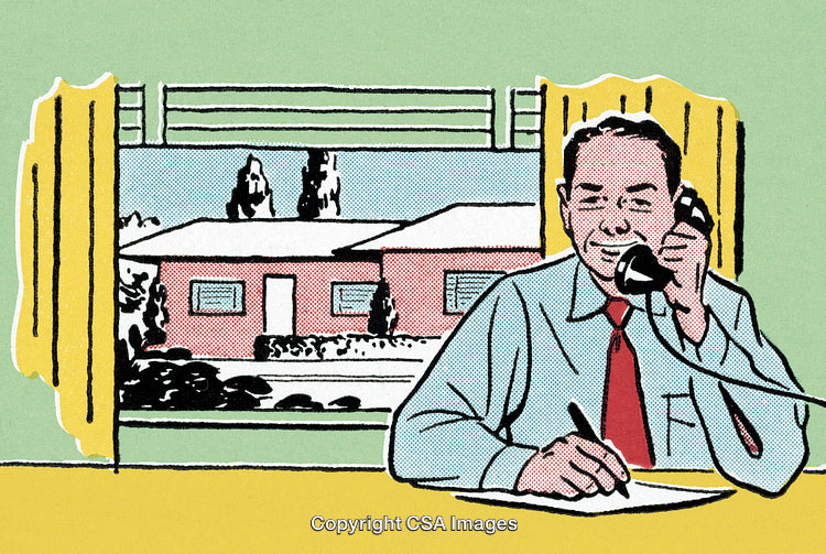 Businessman Speaking on Telephone and Taking Notes in Vintage Illustration Style
