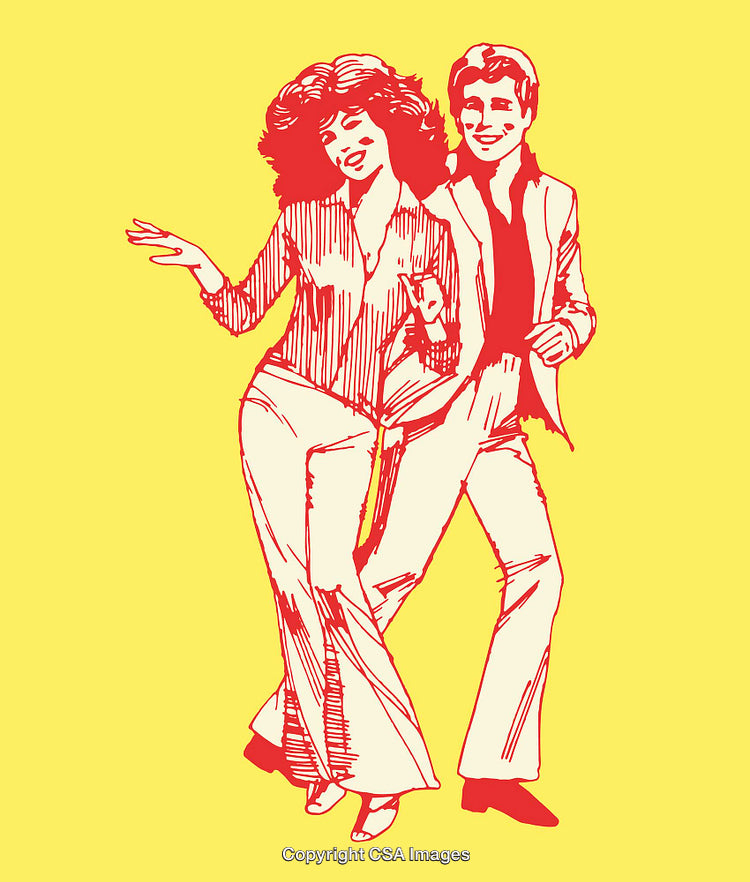 Retro Illustration of a Dancing Couple in Vibrant Colorful Style