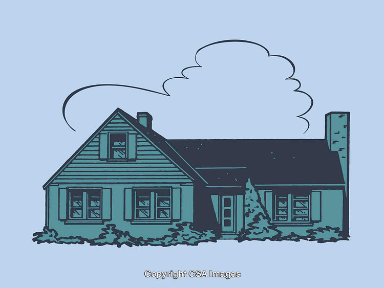 Charming Line Art Illustration of a Cozy Traditional House with Shrubs