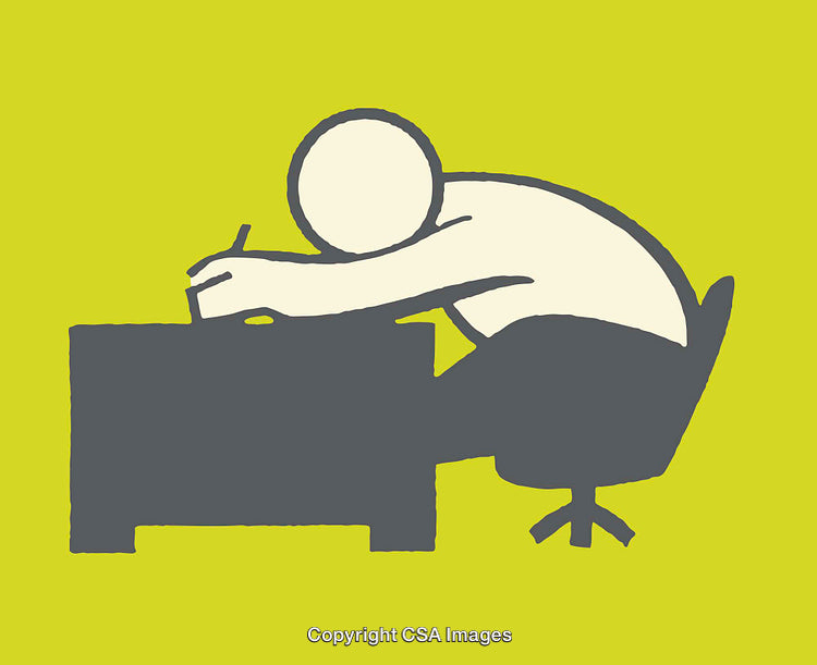 Illustration of Exhausted Person Working at Desk in Minimalist Style