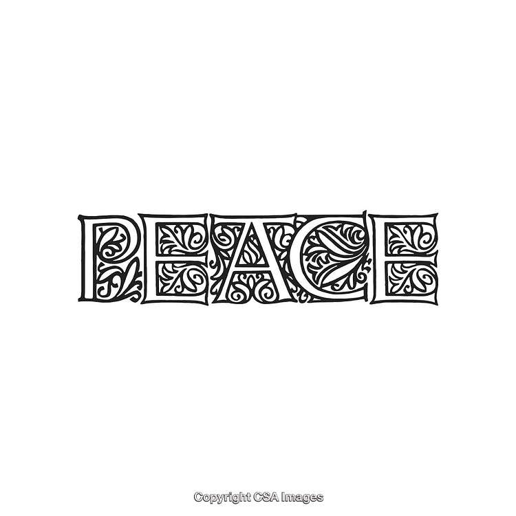 Ornate Handcrafted Typography Design Featuring the Word 'Peace' With Decorative Elements