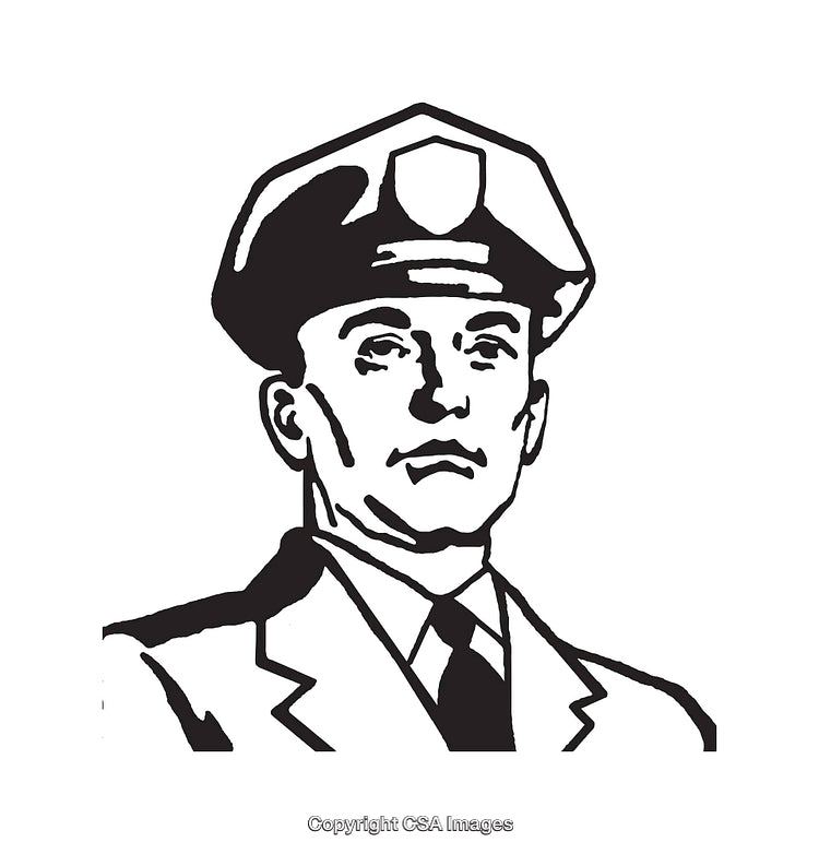 Black and White Line Art Illustration of a Police Officer Portrait