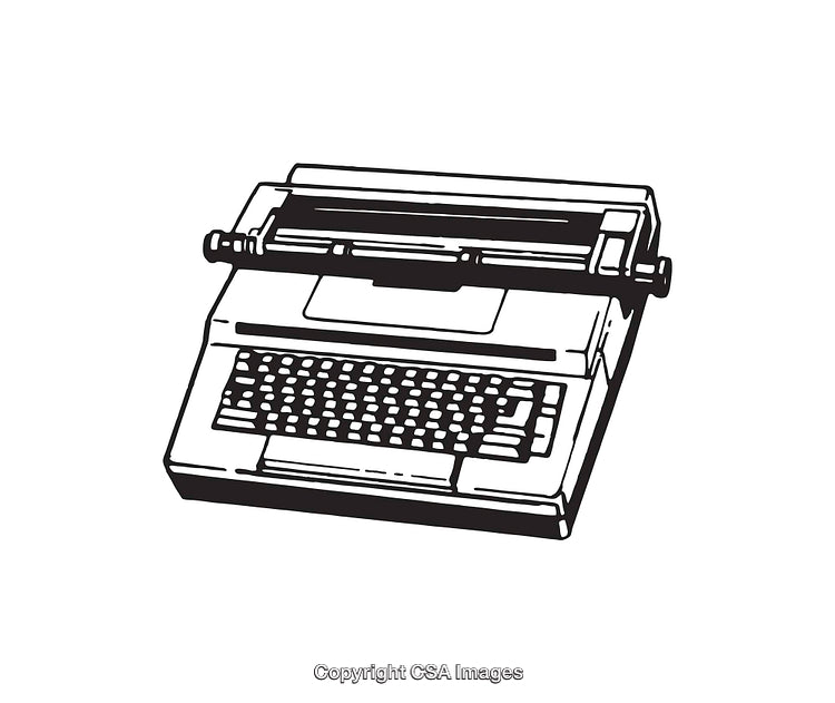 Vintage Black and White Line Art Illustration of a Classic Typewriter