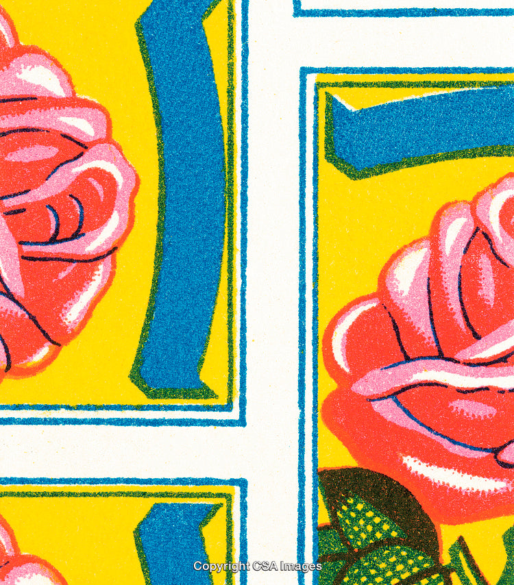 Colorful Vintage Graphic Featuring Roses and Geometric Patterns