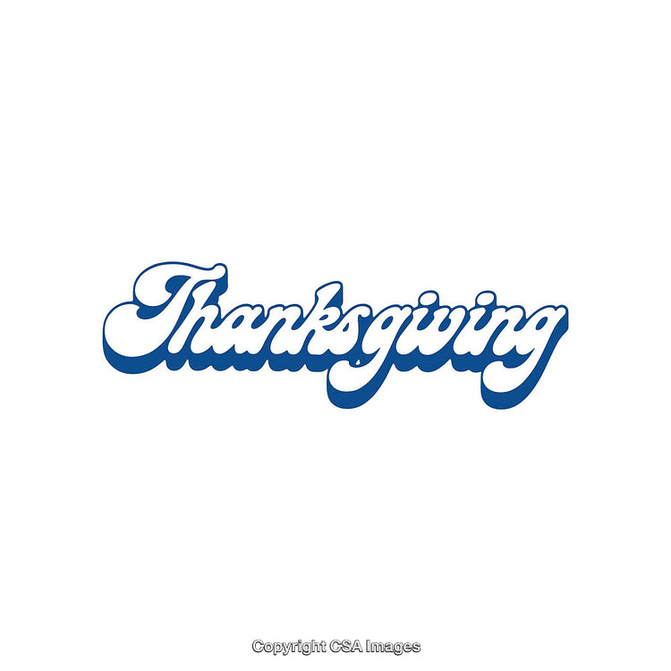 Thanksgiving Text Design in Blue Decorative Typography on White Background