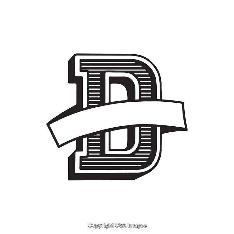 Vintage-Inspired Monogram Letter D with Decorative Banner Accent