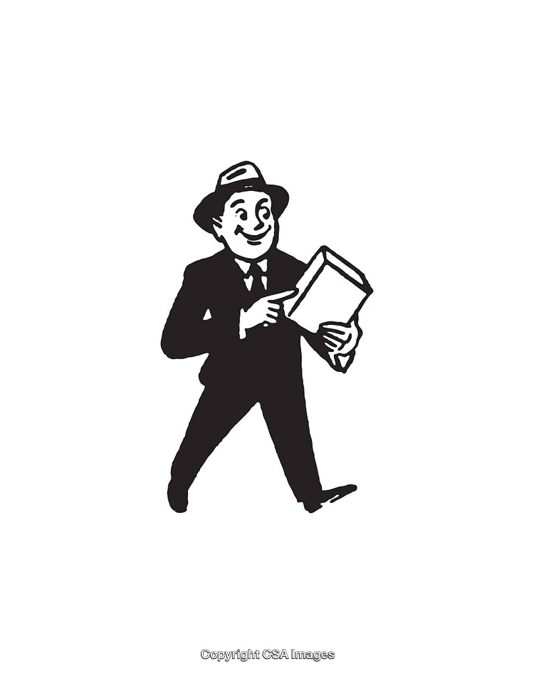 Black and White Line Art of a Man Reading a Document