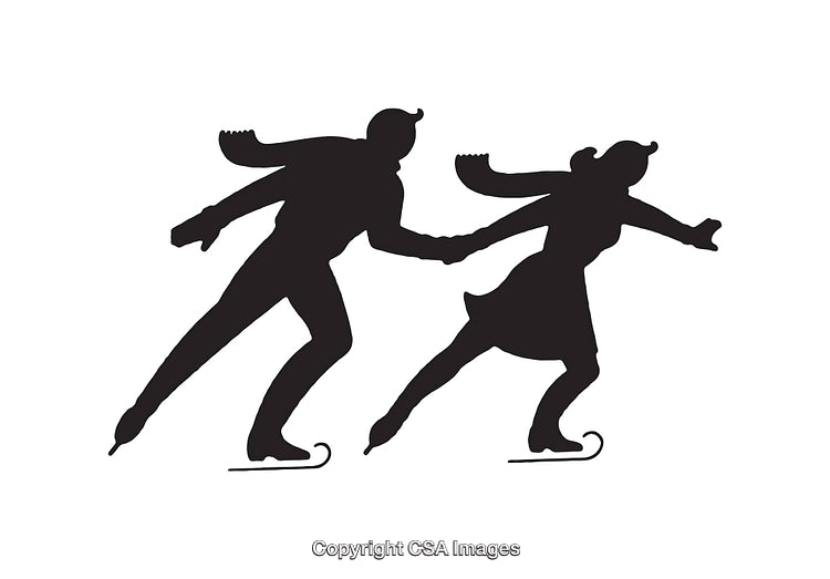Silhouette of Two People Ice Skating Together Holding Hands