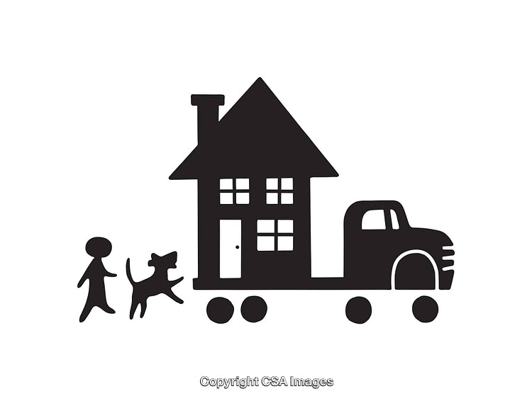 Black And White Icon Depicting Mobile Home And Pet
