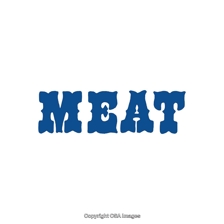 Blue Typographic Design of the Word Meat on White Background
