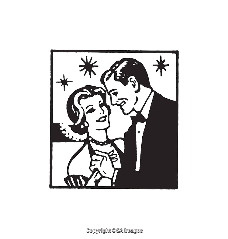 Elegant Couple in Retro Black and White Line Art Style