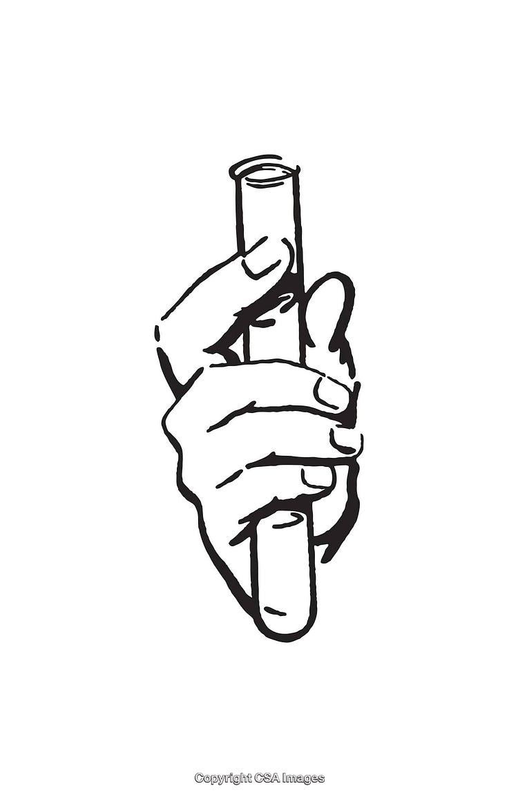 Hand Holding a Test Tube Line Art Illustration in Black and White