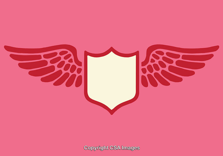 Illustration of a Shield with Wings on a Pink Background