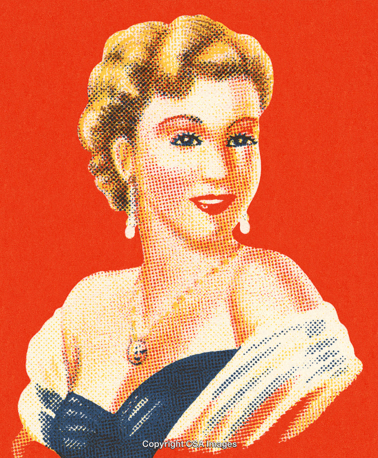 Retro Illustration of a Glamorous Woman on a Bold Red Background