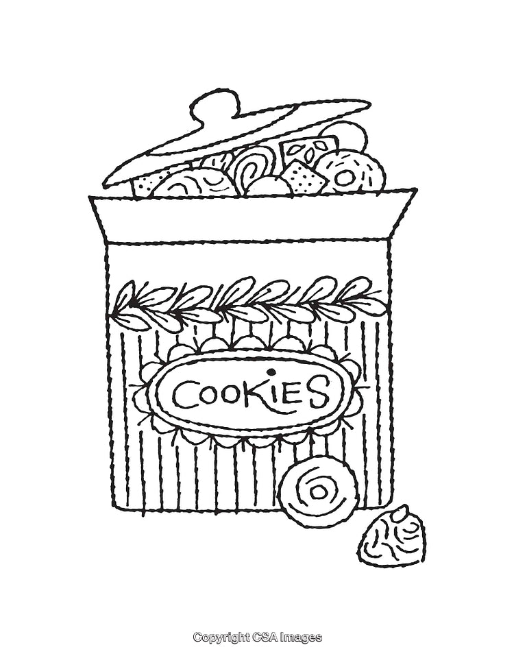 Line Art Illustration of a Cookie Jar with Various Treats Inside