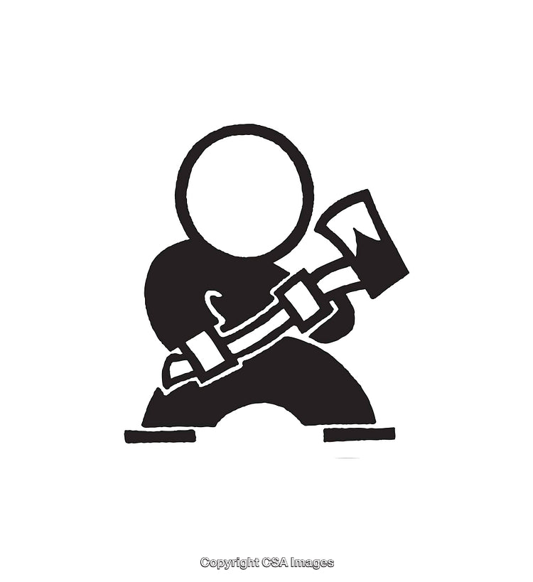 Black And White Illustration of a Simplified Figure Holding an Axe