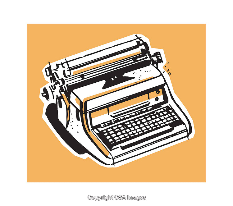Retro Illustration of a Classic Typewriter on an Orange Background