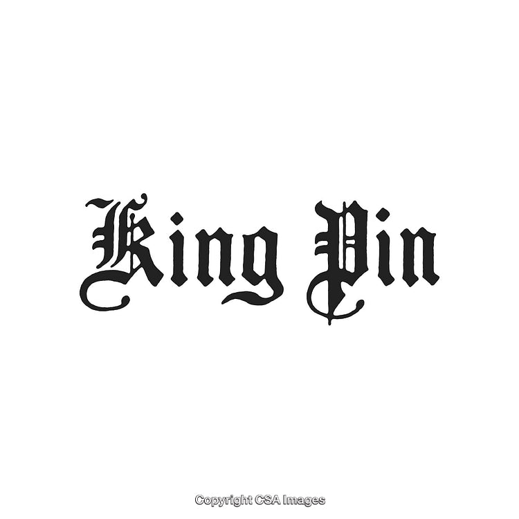 Stylized Gothic Font Displaying the Words 'King Pin' in Black Text