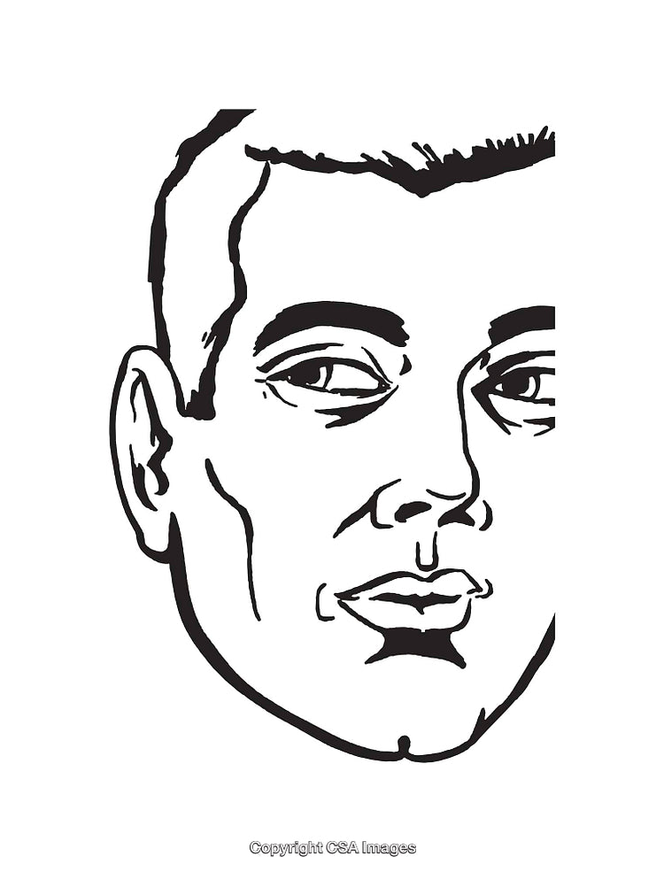 Black and White Line Art Portrait of a Male Face Illustration