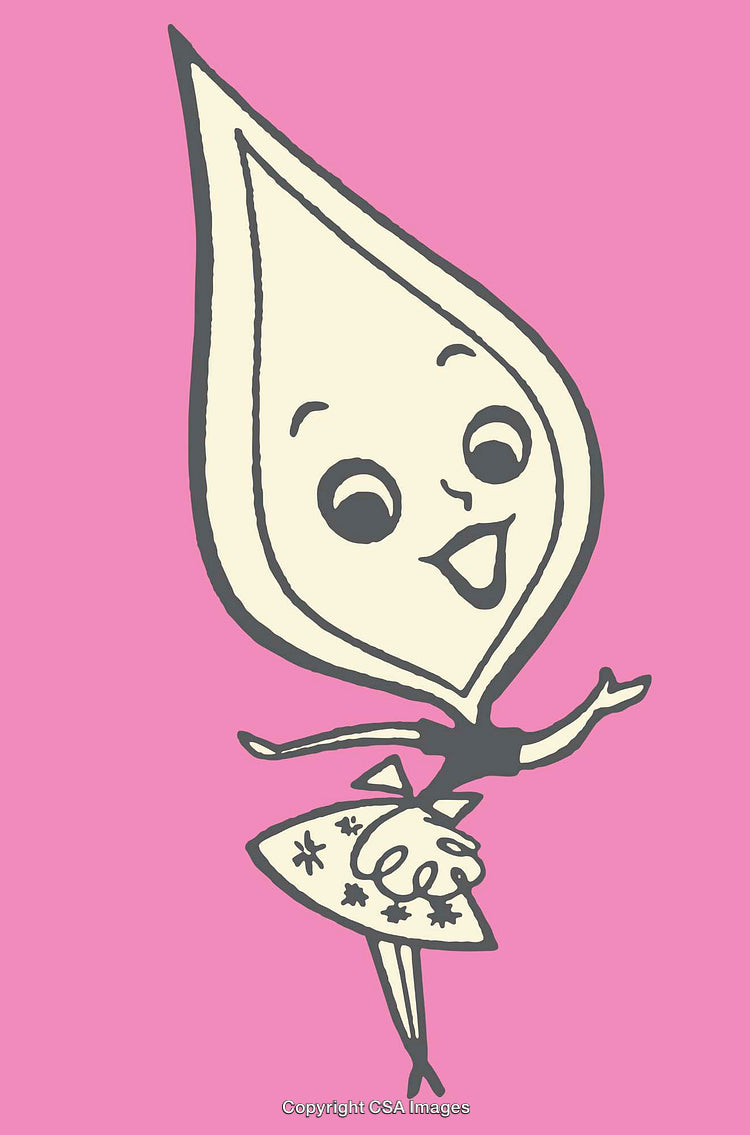 Cartoon Character Drawing of a Cheerful Dancing Figure on Pink Background