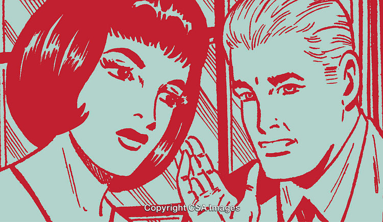 Vintage Pop Art Style Illustration of a Man and Woman in Conversation